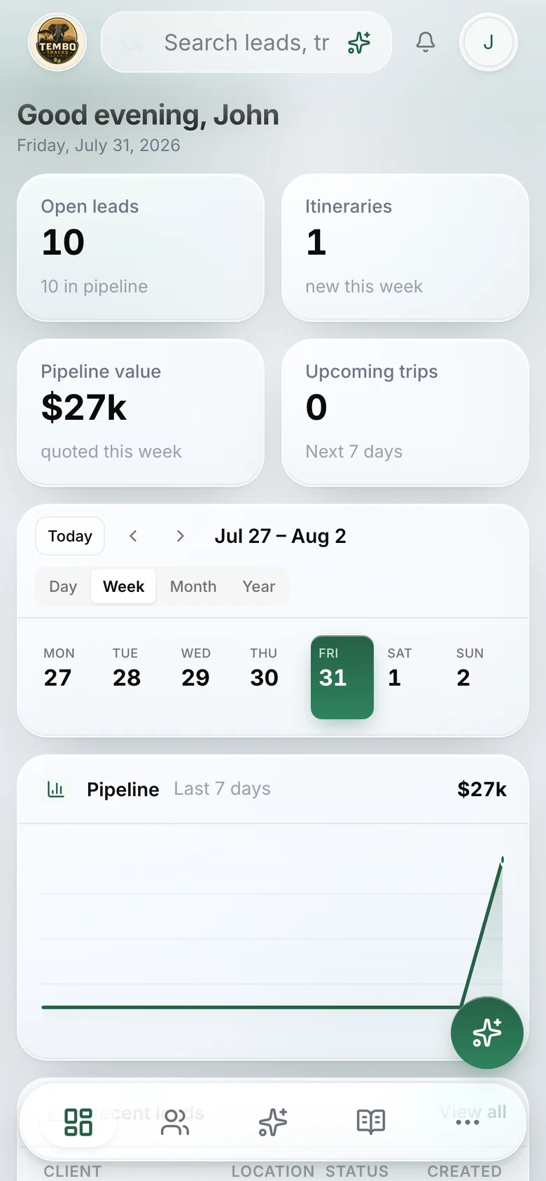 The Itero Desk mobile app dashboard